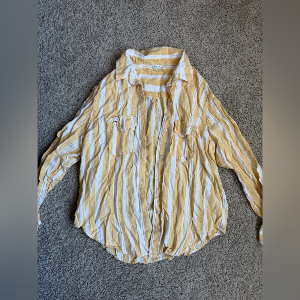 Aerie Yellow and White Striped Shirt